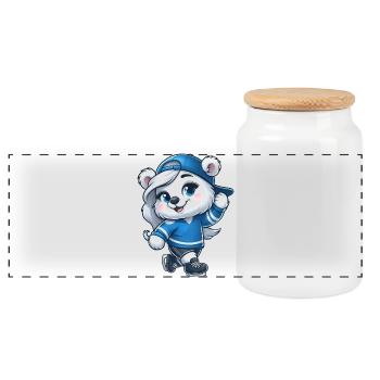 Bär Eisbär Mädchen Schlittschuh Eislaufen - Panorama Keksdose mit Holzdeckel - Weiß - Vorne