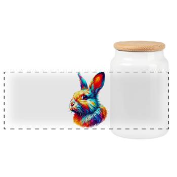 Rabbit - Panoramic Cookie Jar with Wooden Lid - white - Front