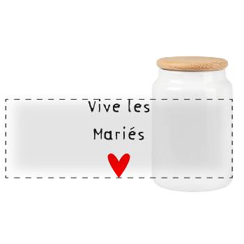 WEDDING. HEART. COUPLE. JUST MARRIED. Bachelorette party - Panoramic Cookie Jar with Wooden Lid - white - Front