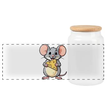 Freche Cartoon-Maus mit Käse - Panorama Keksdose mit Holzdeckel - Weiß - Vorne