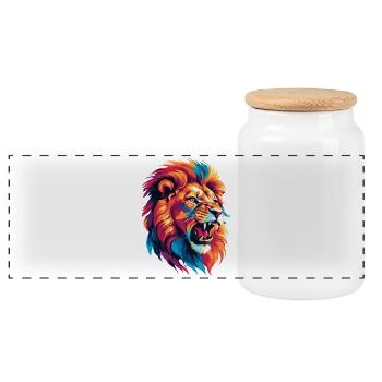 Lion multicolore - Boîte à biscuits avec couvercle en bois - blanc - Devant