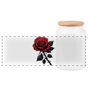 Illustration rose foncé avec pétales rouges - Boîte à biscuits avec couvercle en bois - blanc - Devant