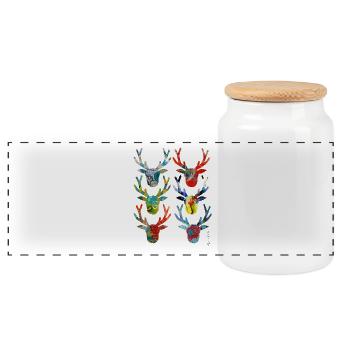 Abstract Colored Deer Heads - Panoramic Cookie Jar with Wooden Lid - white - Front