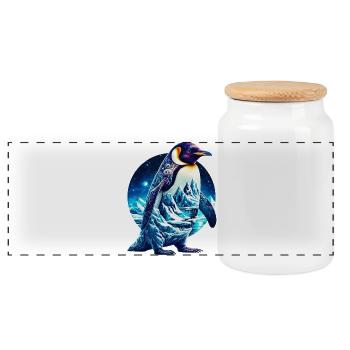 Penguin - Panoramic Cookie Jar with Wooden Lid - white - Front