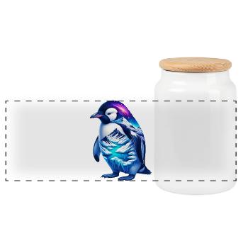 Pinguin - Panorama Keksdose mit Holzdeckel - Weiß - Vorne