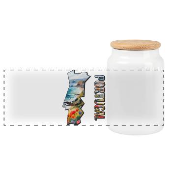 Watercolor Map Portugal - Panoramic Cookie Jar with Wooden Lid - white - Front