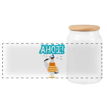 Ahoi - Möwe - Kapitän - Nordsee - Ostsee - Sea - Panorama Keksdose mit Holzdeckel - Weiß - Vorne