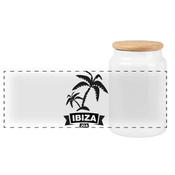 IBIZA – Bachelor Party under Palm Trees - Panoramic Cookie Jar with Wooden Lid - white - Front