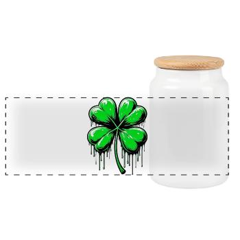 Four-leaf clover - Panoramic Cookie Jar with Wooden Lid - white - Front