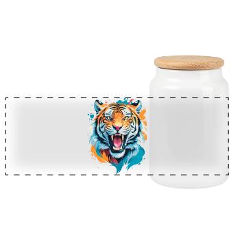 Nepal Tiger - Panoramic Cookie Jar with Wooden Lid - white - Front