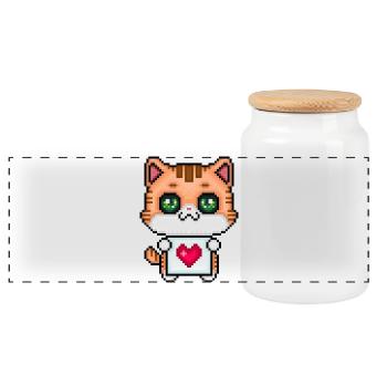 Pixel Loving Kitten - Panoramic Cookie Jar with Wooden Lid - white - Front