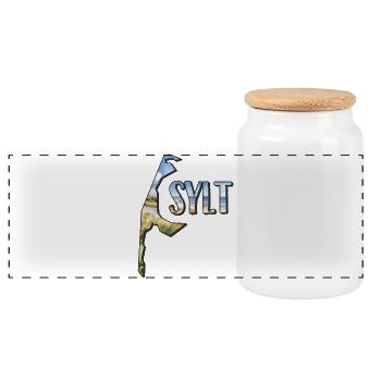 Watercolor Map of Sylt - Panoramic Cookie Jar with Wooden Lid - white - Front