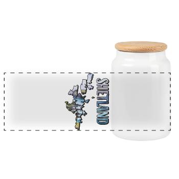 Watercolor Map Shetland - Panoramic Cookie Jar with Wooden Lid - white - Front