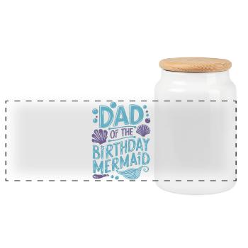 Dad Of The Birthday Mermaid Family Matching Party - Panoramic Cookie Jar with Wooden Lid - white - Front