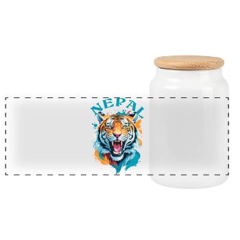 Nepalesischer Tiger - Panorama Keksdose mit Holzdeckel - Weiß - Vorne