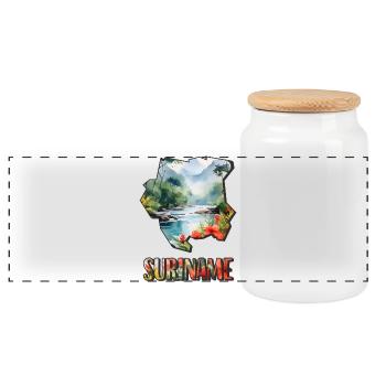 Watercolor Map of Suriname - Panoramic Cookie Jar with Wooden Lid - white - Front