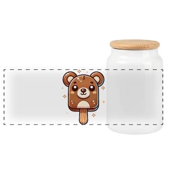 Cute Teddy Bear Ice Cream Motif for Summer - Panoramic Cookie Jar with Wooden Lid - white - Front