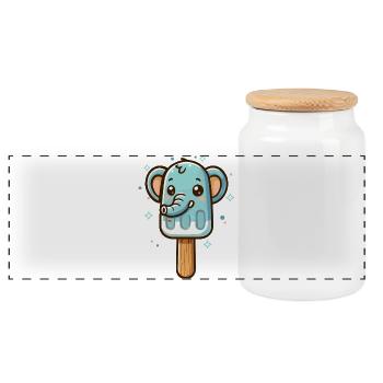 Cute Elephant Ice Cream Motif for Summer - Panoramic Cookie Jar with Wooden Lid - white - Front