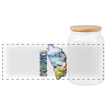 Watercolor Map Dominica - Panoramic Cookie Jar with Wooden Lid - white - Front