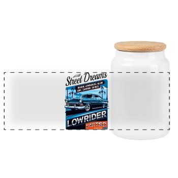 Lowrider Auto - Panoramic Cookie Jar with Wooden Lid - white - Front