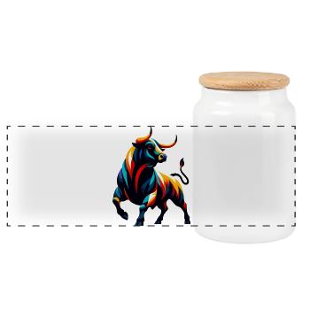 Stier - Panorama Keksdose mit Holzdeckel - Weiß - Vorne