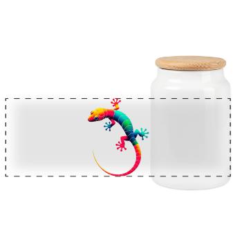 Gecko - Panorama Keksdose mit Holzdeckel - Weiß - Vorne