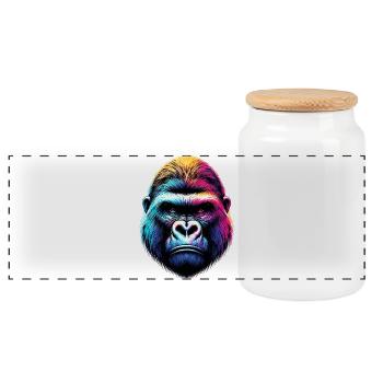 Gorilla - Panoramic Cookie Jar with Wooden Lid - white - Front
