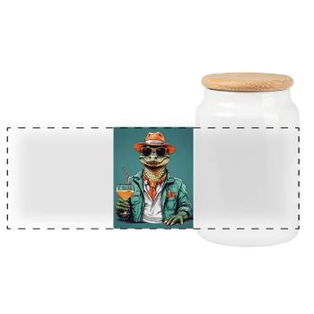 Cool alligator with cocktail - Panoramic Cookie Jar with Wooden Lid - white - Front