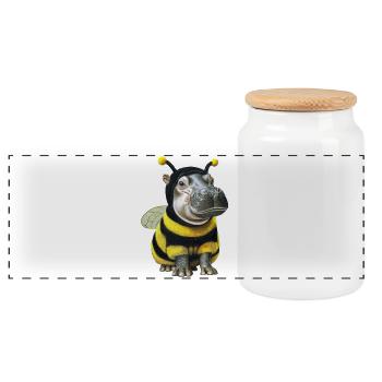 Hippopotamus Bee 2 - Panoramic Cookie Jar with Wooden Lid - white - Front