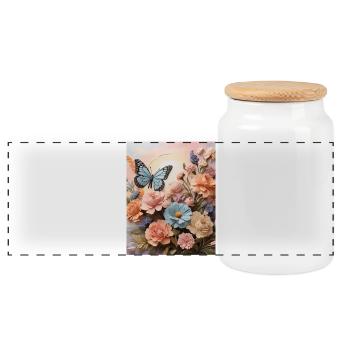 Flower Wings - Panoramic Cookie Jar with Wooden Lid - white - Front