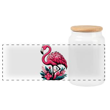 Flamingo - Panorama Keksdose mit Holzdeckel - Weiß - Vorne