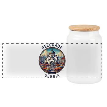 Belgrad Serbien Beograd Design - Panorama Keksdose mit Holzdeckel - Weiß - Vorne