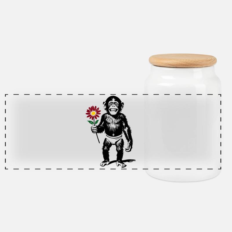 Affe mit Blume Valentinsgeschenk - Panorama Keksdose mit Holzdeckel - Weiß