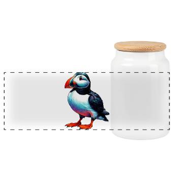 Puffin - Panoramic Cookie Jar with Wooden Lid - white - Front