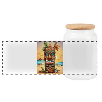 Tiki Statue - Panoramic Cookie Jar with Wooden Lid - white - Front
