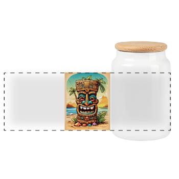 Dessin animé de la statue Tiki - Boîte à biscuits avec couvercle en bois - blanc - Devant