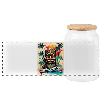 Tiki Splash art - Panorama Keksdose mit Holzdeckel - Weiß - Vorne