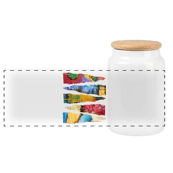 Abstraktes buntes Farbschicht-Design - Panorama Keksdose mit Holzdeckel - Weiß - Vorne