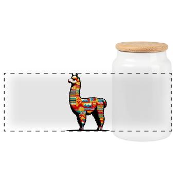 Alpaca - Panoramic Cookie Jar with Wooden Lid - white - Front