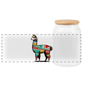 Alpaca - Panoramic Cookie Jar with Wooden Lid - white - Front