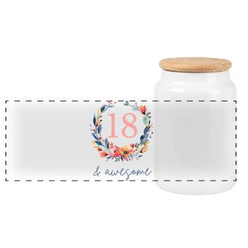 18 & awesome! personalisierbar - Panorama Keksdose mit Holzdeckel - Weiß - Vorne