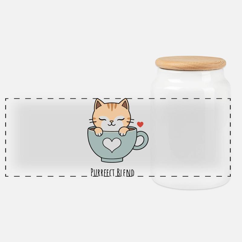 Katzenliebe in der Teetasse - Panorama Keksdose mit Holzdeckel - Weiß