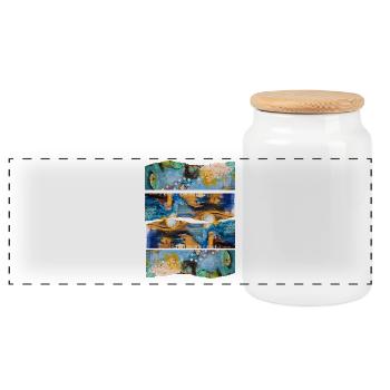 Abstract Colorful Expression - Panoramic Cookie Jar with Wooden Lid - white - Front