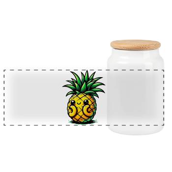 Ananas - Panorama Keksdose mit Holzdeckel - Weiß - Vorne