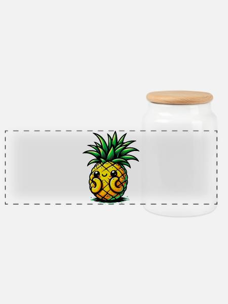 Ananas - Panorama Keksdose mit Holzdeckel - Weiß
