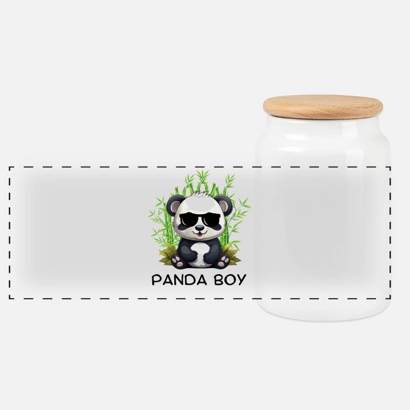 Panda Boy : design panda avec lunettes - Boîte à biscuits avec couvercle en bois - blanc