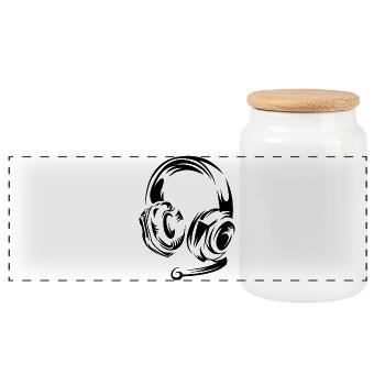 gaming headphones gamer icon logo illustration - Panoramic Cookie Jar with Wooden Lid - white - Front
