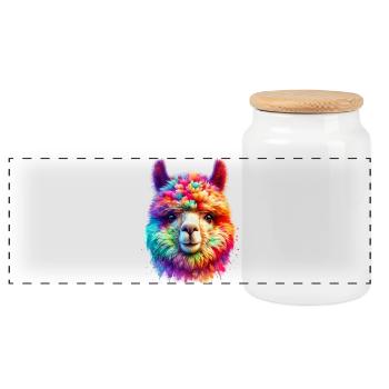 Alpaca - Panoramic Cookie Jar with Wooden Lid - white - Front