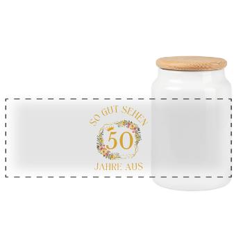 SO GUT SEHEN 50 JAHRE AUS! - Panorama Keksdose mit Holzdeckel - Weiß - Vorne