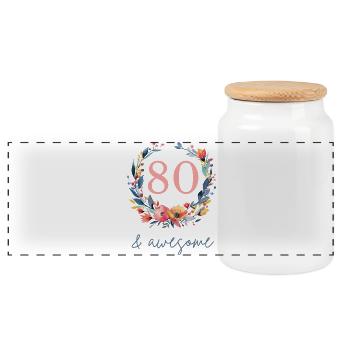 80 & awesome! personalisierbar - Panorama Keksdose mit Holzdeckel - Weiß - Vorne